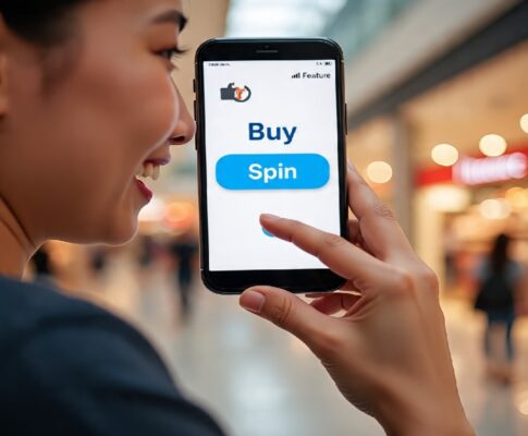 ilustrasi perempuan membeli fitur buy spin
